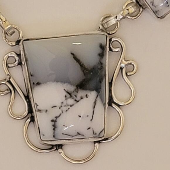 Dendritic Opal Sterling Silver Necklace, 20 Inch Handmade Statement Jewelry - Picture 7 of 10